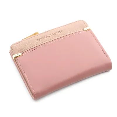 Women Cute Buckle Patchwork PU Short Wallet with Coin Pocket
