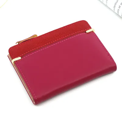 Women Cute Buckle Patchwork PU Short Wallet with Coin Pocket