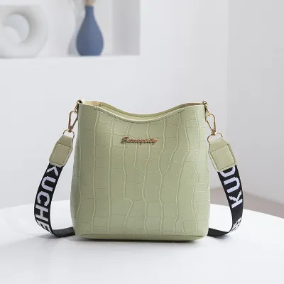 Women Basic Crocodile Pattern Letter Shoulder Strap Design Large Capacity PU Crossbody Bag