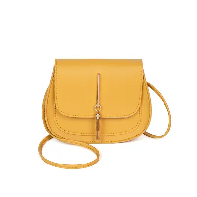 Women Basic Buckle Design Solid Color Mini Tassel PU Shoulder Crossbody Bags