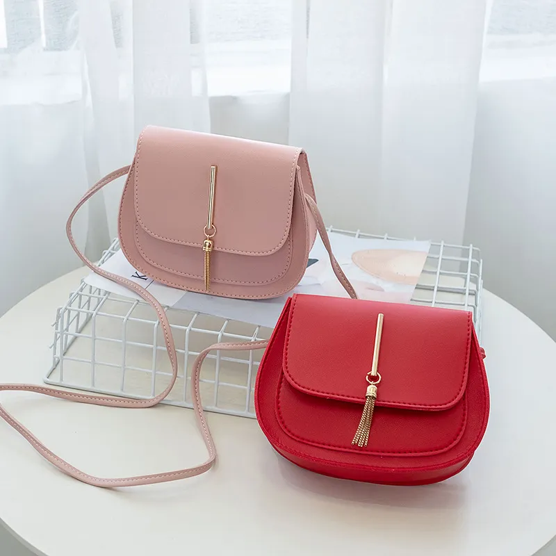 Women Basic Buckle Design Solid Color Mini Tassel PU Shoulder Crossbody Bags