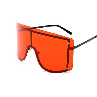 Women Punk Frameless Oversized One-Piece Sunglasses with UV400 Protection