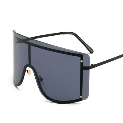 Women Punk Frameless Oversized One-Piece Sunglasses with UV400 Protection