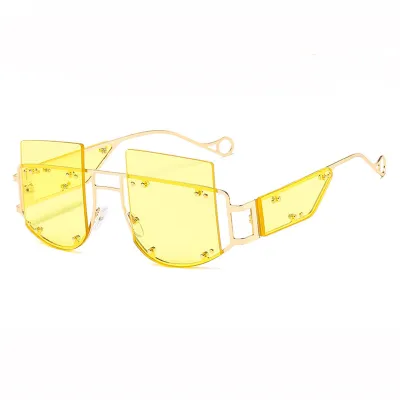 Women Unique Rimless Design Square Shaped Lenses Sunglasses