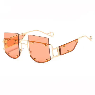 Women Unique Rimless Design Square Shaped Lenses Sunglasses
