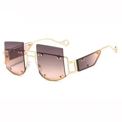 Women Unique Rimless Design Square Shaped Lenses Sunglasses