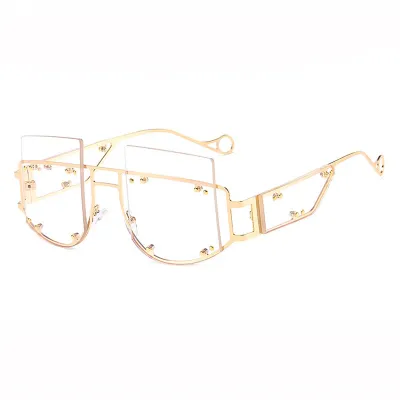 Women Unique Rimless Design Square Shaped Lenses Sunglasses