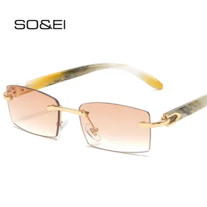 Women Classic Rectangle Frameless Gradient Lenses Sunglasses