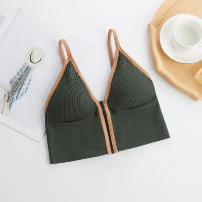 Women Color Blocking Sleeveless Crop Tank Top With Chest Pad