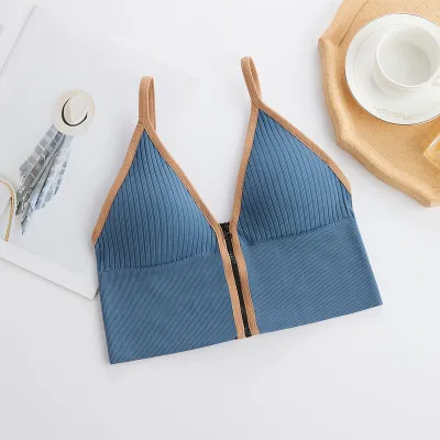 Women Color Blocking Sleeveless Crop Tank Top With Chest Pad