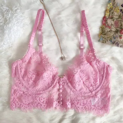 Women Sexy Backless Lace Summer Solid Color Vintage Bra Without Chest Pad