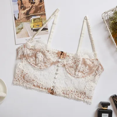 Women Sexy Backless Lace Summer Solid Color Vintage Bra Without Chest Pad