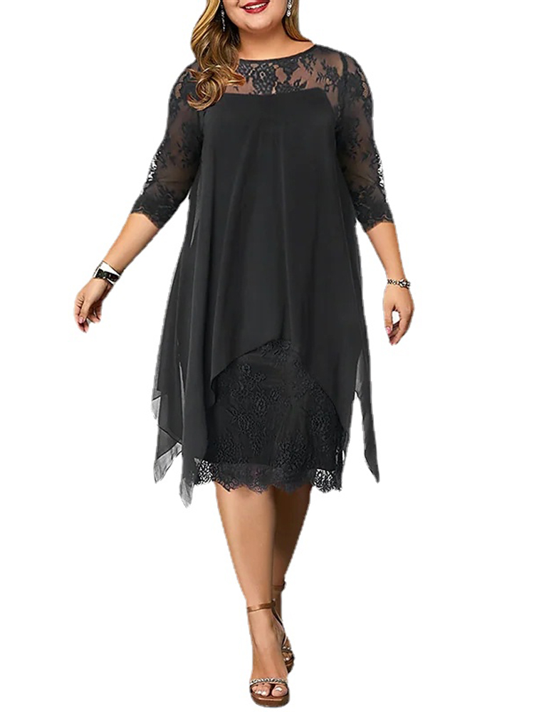 【正規品直輸入】 Wholesale Women Plus Size Elegant Short Sleeves Lace Chiffon ワンピース