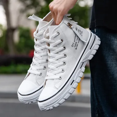 Men Casual Breathable High-Top Platform Lace Up Canvas Sneakers