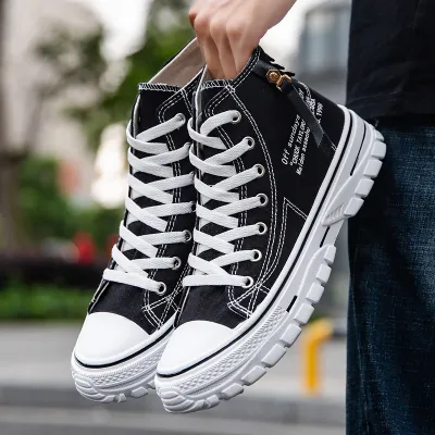 Men Casual Breathable High-Top Platform Lace Up Canvas Sneakers