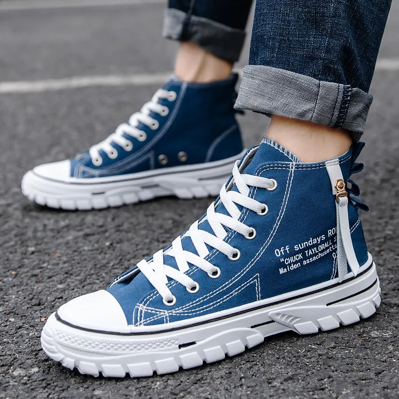 Men Casual Breathable High-Top Platform Lace Up Canvas Sneakers