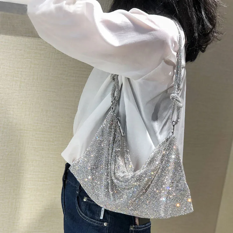 Women Shiny Rhinestones Crystal Decoration Dinner Party Wedding Handle Shoulder Bag