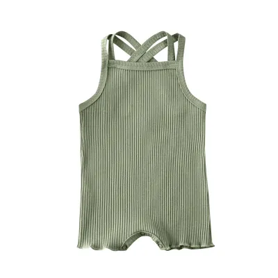 Baby Basic Solid Color Sleeveless Cotton Romper Unisex