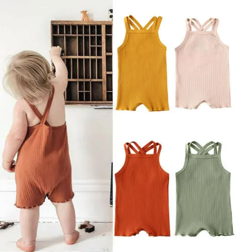 Baby Basic Solid Color Sleeveless Cotton Romper Unisex