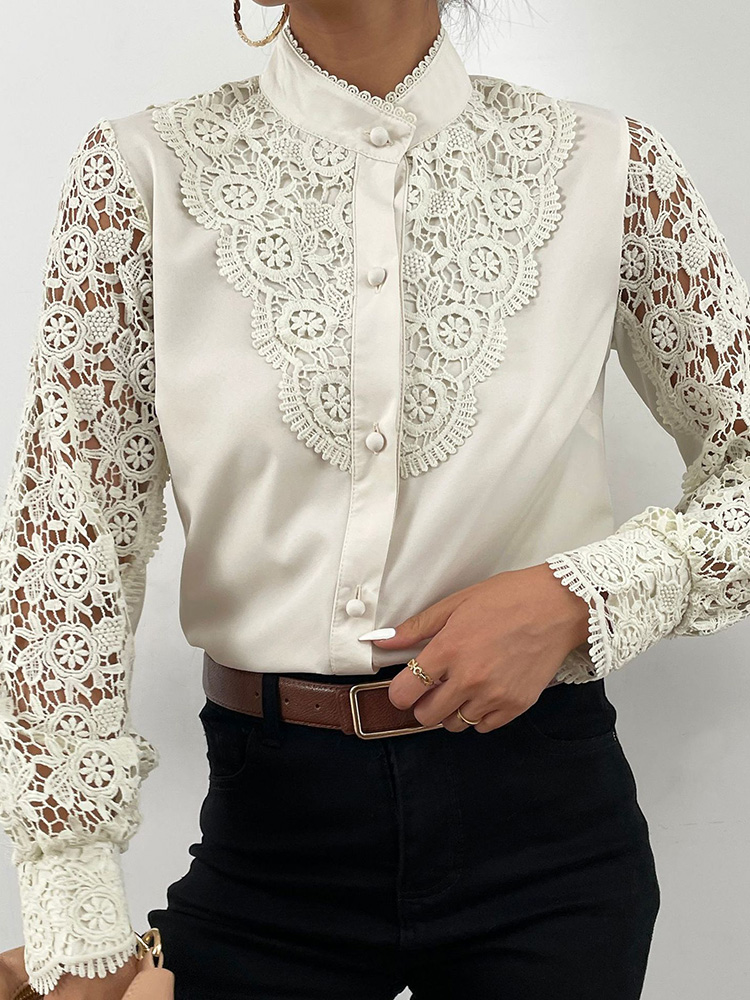 eaphi cotton lace patchwork blouse