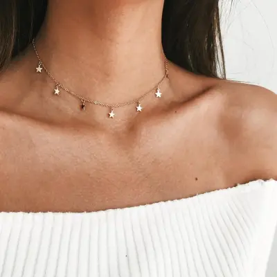 Women Chic Pentagram Pendant Alloy Choker Necklace