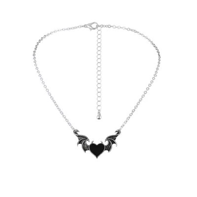 Women Gothic Devil Wings Heart Pendant Alloy Necklace