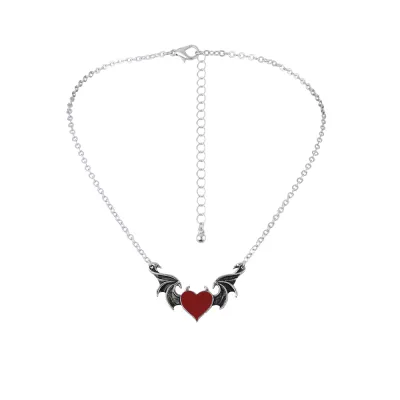 Women Gothic Devil Wings Heart Pendant Alloy Necklace