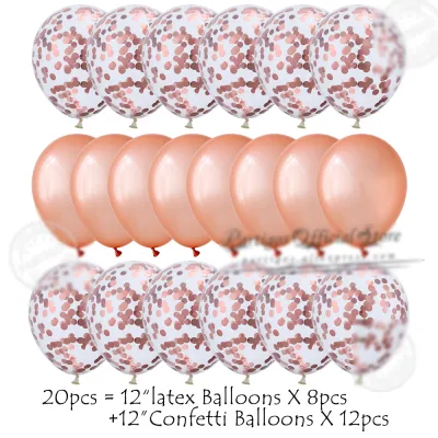 20Pcs 12Inch Rose Gold Metal Chrome Latex Balloons Mix Confetti Globos Helium Birthday Party Decorations