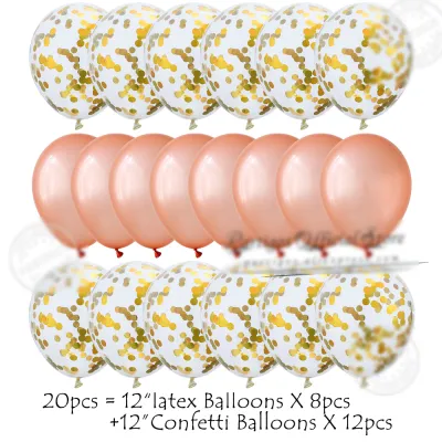 20Pcs 12Inch Rose Gold Metal Chrome Latex Balloons Mix Confetti Globos Helium Birthday Party Decorations