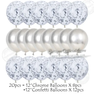 20Pcs 12Inch Rose Gold Metal Chrome Latex Balloons Mix Confetti Globos Helium Birthday Party Decorations