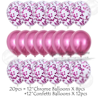 20Pcs 12Inch Rose Gold Metal Chrome Latex Balloons Mix Confetti Globos Helium Birthday Party Decorations