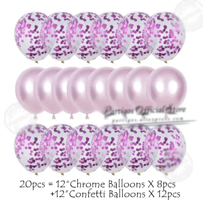 20Pcs 12Inch Rose Gold Metal Chrome Latex Balloons Mix Confetti Globos Helium Birthday Party Decorations