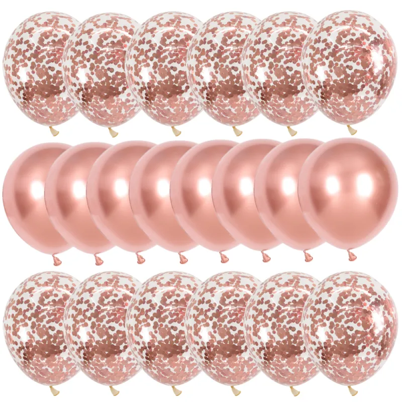 20Pcs 12Inch Rose Gold Metal Chrome Latex Balloons Mix Confetti Globos Helium Birthday Party Decorations