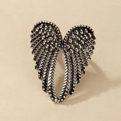 Women Vintage Punk Wings Design Stainless Steel Metal Ring