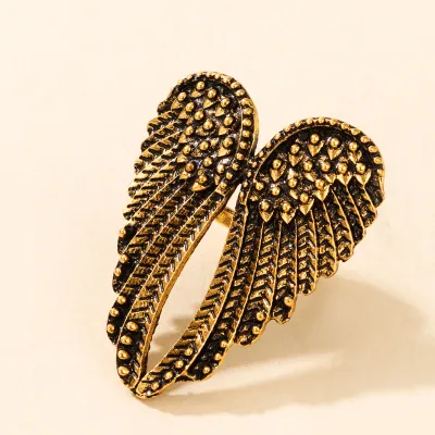 Women Vintage Punk Wings Design Stainless Steel Metal Ring
