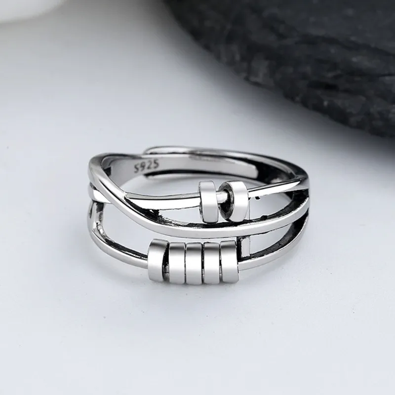Unisex Simple Transfer Bead Design Adjustable Opening Metal Cocktail Ring