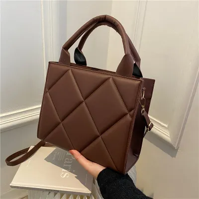 Women Basic Rhombus Design Solid Color PU Handle Shoulder Bags