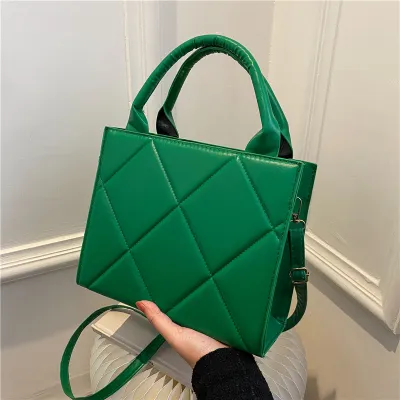Women Basic Rhombus Design Solid Color PU Handle Bag