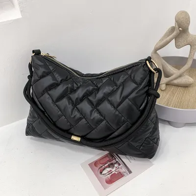 Women Casual Basic Stitching Design Solid Color Large Capacity Nylon Shoulder Bag