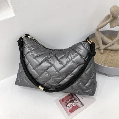 Women Casual Basic Stitching Design Solid Color Large Capacity Nylon Shoulder Bag