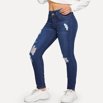 Women Spring Edgy Ripped Skinny Jeans