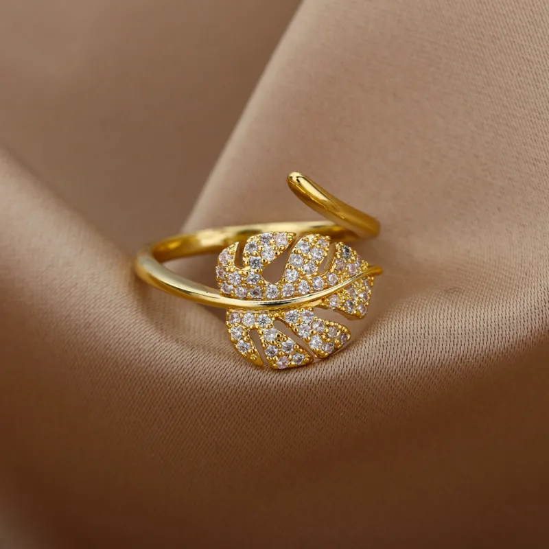 Women Exquisite Leaf Branch Shaped Adjustable Stainless Steel Trendy Ring
