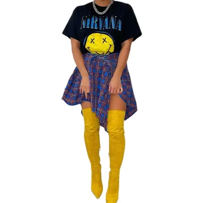 Women Edgy Night Out Fashion Irregular Plaid Color Blocking Skirt