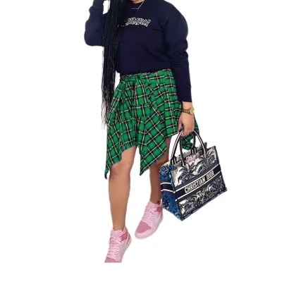 Women Edgy Night Out Fashion Irregular Plaid Color Blocking Skirt