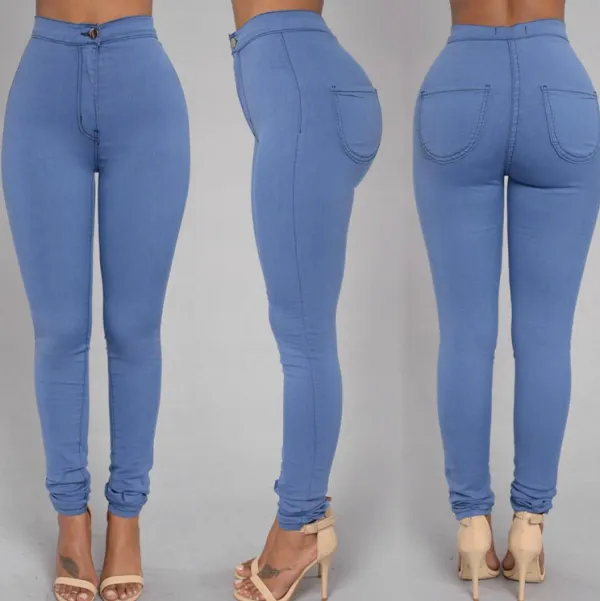 Women Basic Work Plus Size Solid Color High Waist Bodycon Skinny Jeans