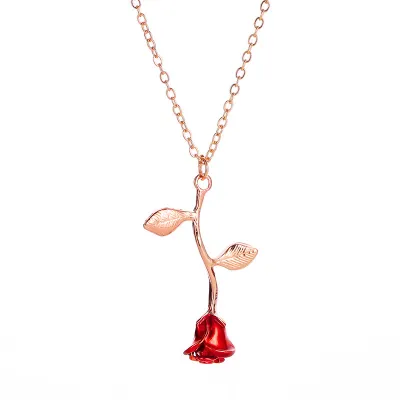 Women Vintage Rose Pendant Alloy Necklace