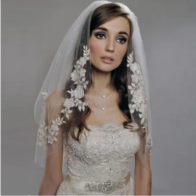 Short Double Layer Fashion Star Silver Thread Flower Hair Comb Bridal Veil