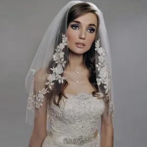 Short Double Layer Fashion Star Silver Thread Flower Hair Comb Bridal Veil