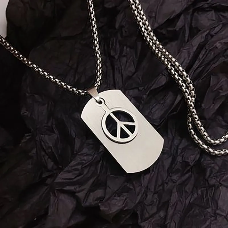 Unisex Punk Peace Symbol Army Pendant Stainless Steel Necklace