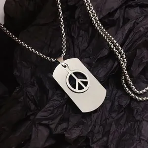 Unisex Punk Peace Symbol Army Pendant Stainless Steel Necklace